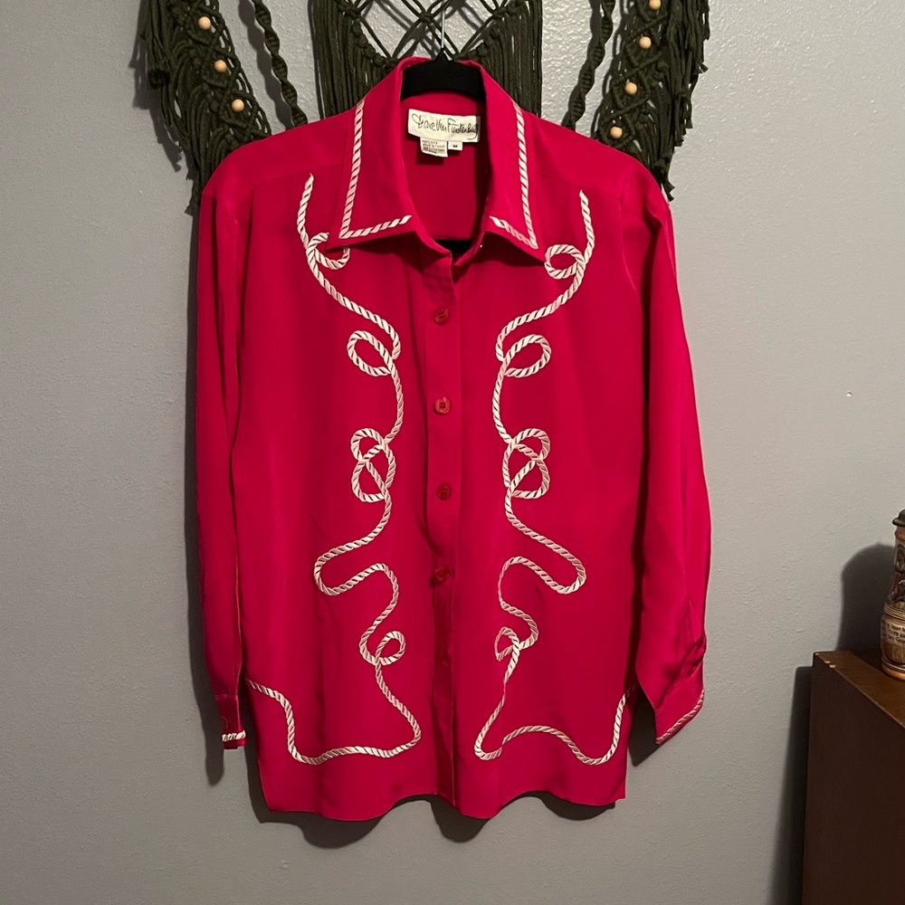 Diane Von Furstenberg Hot Pink Rope-Trim Silk Blouse